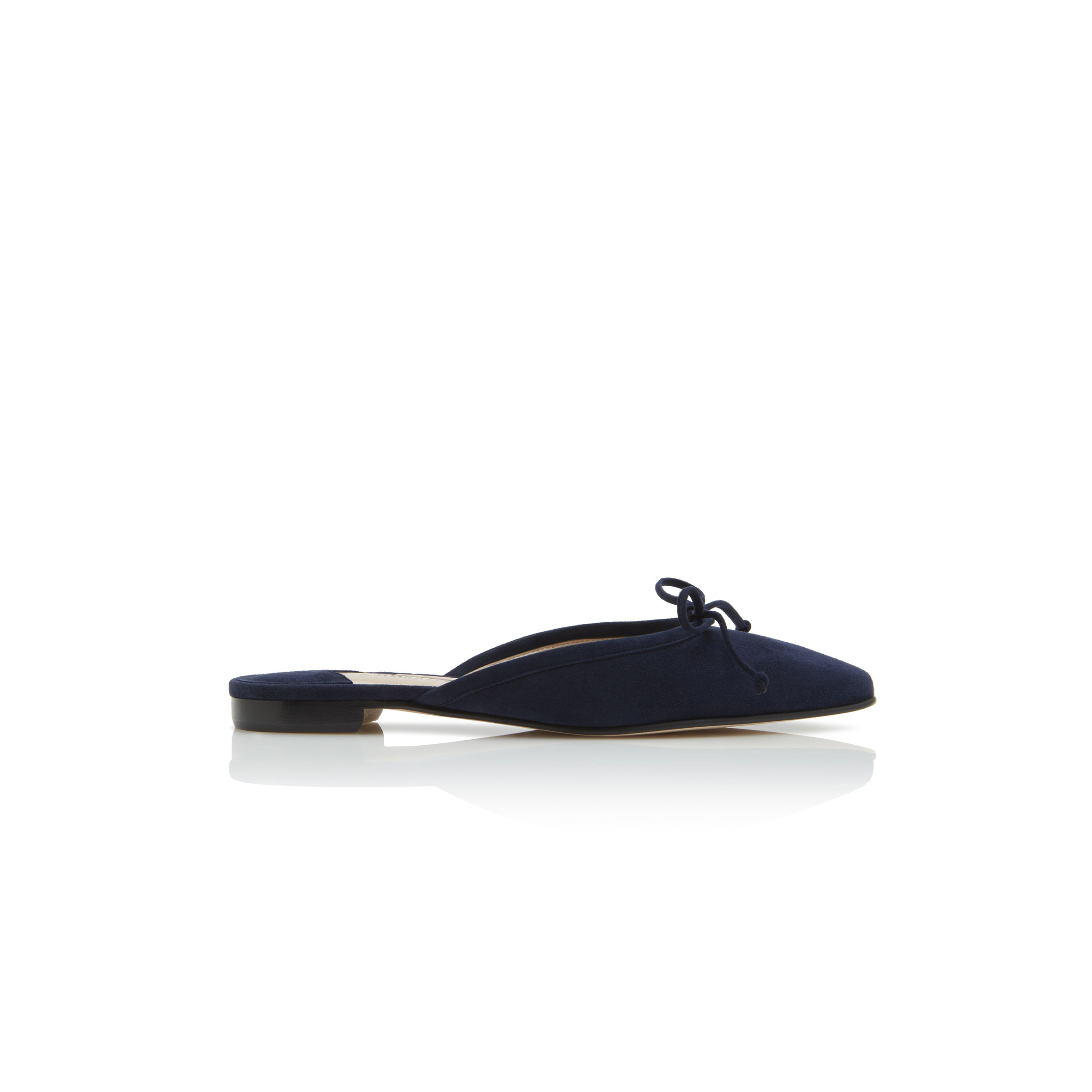 MANOLO BLAHNIK BALLERIMU NAVY BLUE SUEDE FLAT MULES 9XX-0657-0018